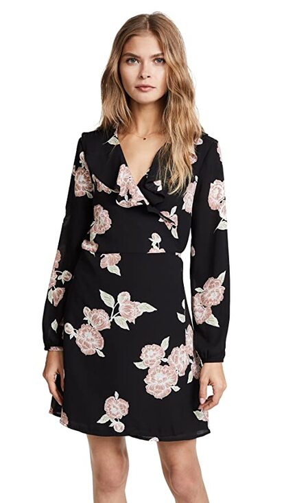 cupcakes & cashmere Dresses & Skirts - Cupcakes & Cashmere Womens Dress Zora Floral Print Ruffle Neck Wrap Black Size S